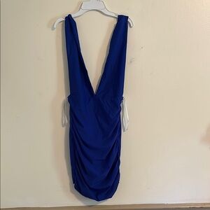 Superdown Blue Plunge Ruched Cocktail Dress